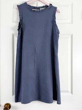 Blue Orchid Made in Italy 100% Linen Sleeveless Ruffle Trim Shift Dress Large
